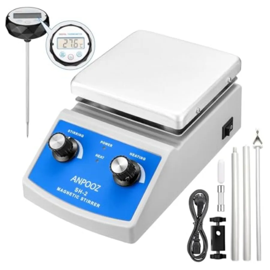 

Magnetic Stirrer Hot Plate w/Stir Bar Max.520℉ Magnetic Hotplate Stirrer w/Thermometer Max.2L Capacity Hot Plate Stirrer w/Supp