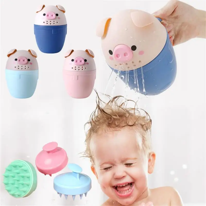 2pcs/set Baby Shampoo Cut And Shampoo Massage Brush Set Children Shampoo Water Spoon Piggy Shampoo Cup Baby Bath Shower Products