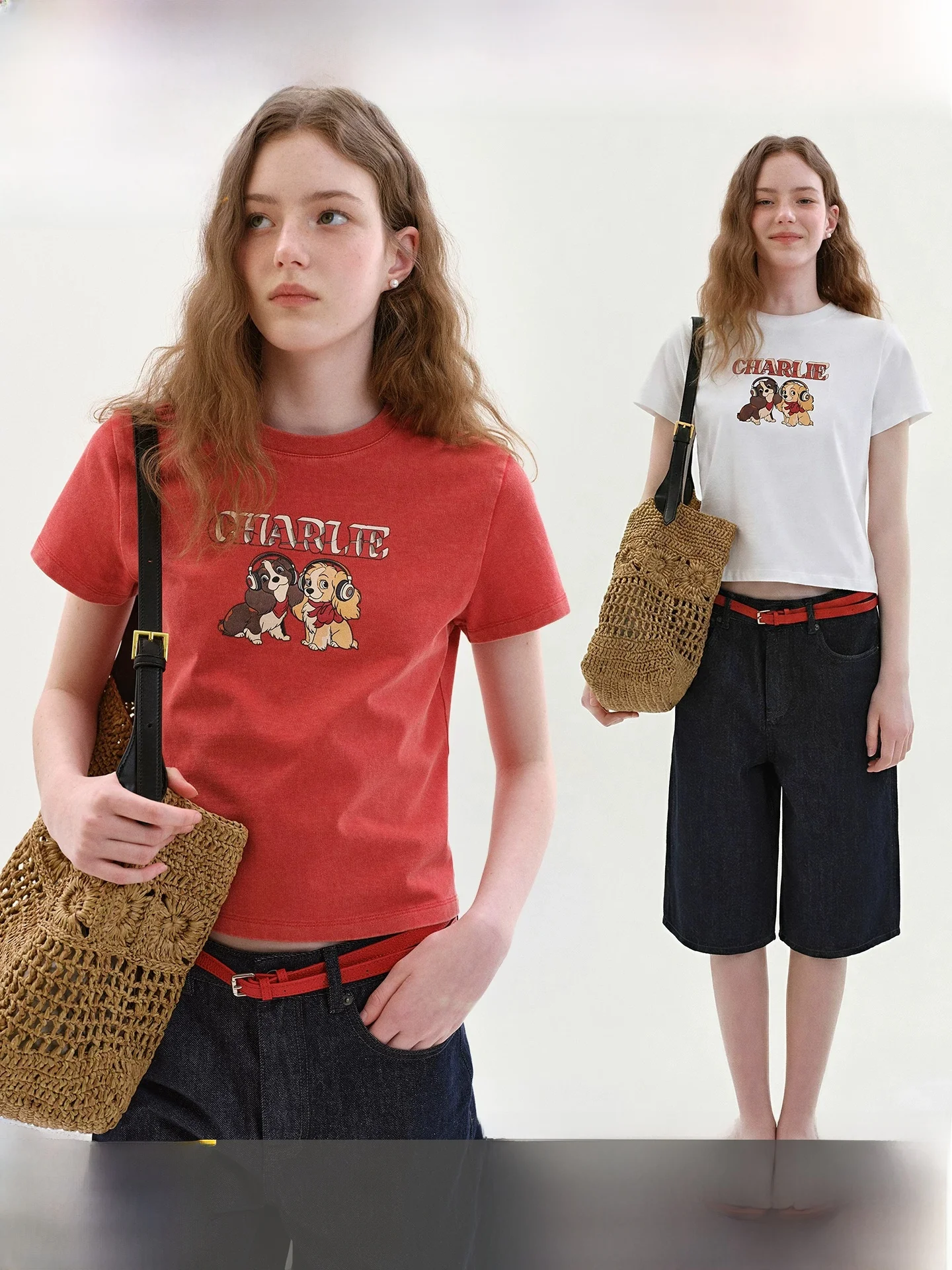 

Женская хлопковая футболка Fano в стиле ретро, американский детский стиль, летняя новинка, с принтом собаки, красная, дышащая, с коротким рукавом, круглый вырез горловины