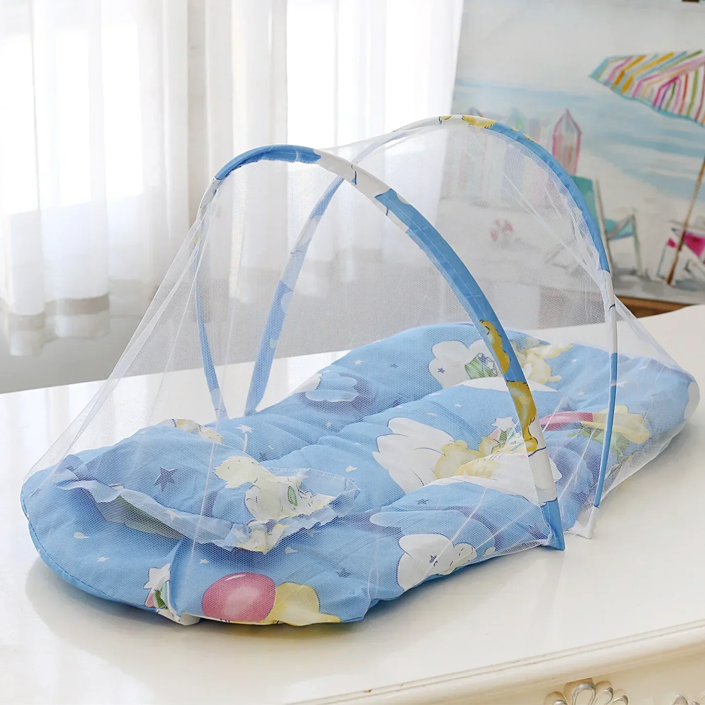 Baby Bed Foldable Mosquito Net Portable Baby Crib Netting Polyester with Pillow and Cotton Padding - Easy Installation Netting