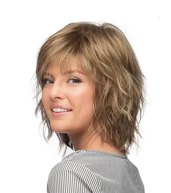 Synthetic Hair Blend best male full Wigs Natural looking Wig Short layered Wavy Costume Wig for Women with bangs