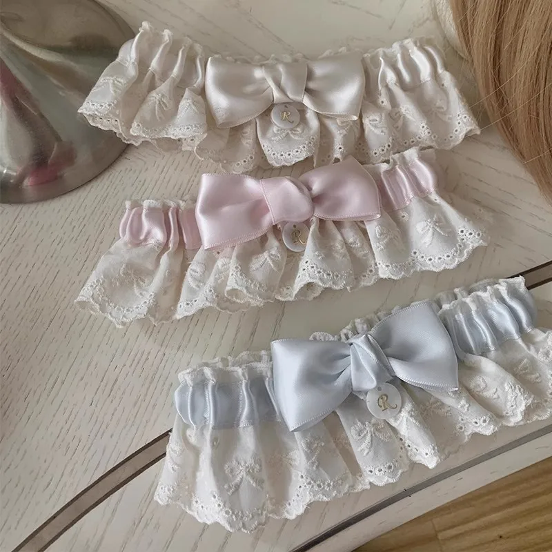 Reggicalze elastiche Lolita eleganti da donna Cinghie per gambe dolci giapponesi Gotico increspato Fiocco estivo Decorazione per gambe in pizzo Regalo per ragazze
