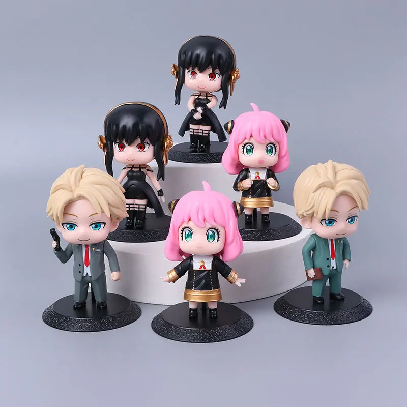 6 Stück Spy X Family Lloyd Forger Chibi Anime-Figuren Modell-Spielzeug PVC Sammlerstück Statue Desktop-Ornament Deko-Geschenk für Anime-Fans
