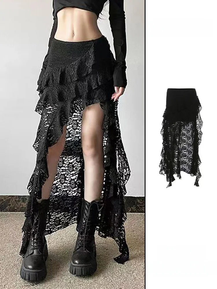 

Millennial Retro Lace Asymmetrical Skirt Women's Summer Y2K High Waist Slimming Pleated ort Skirt Trendy Commute Sle