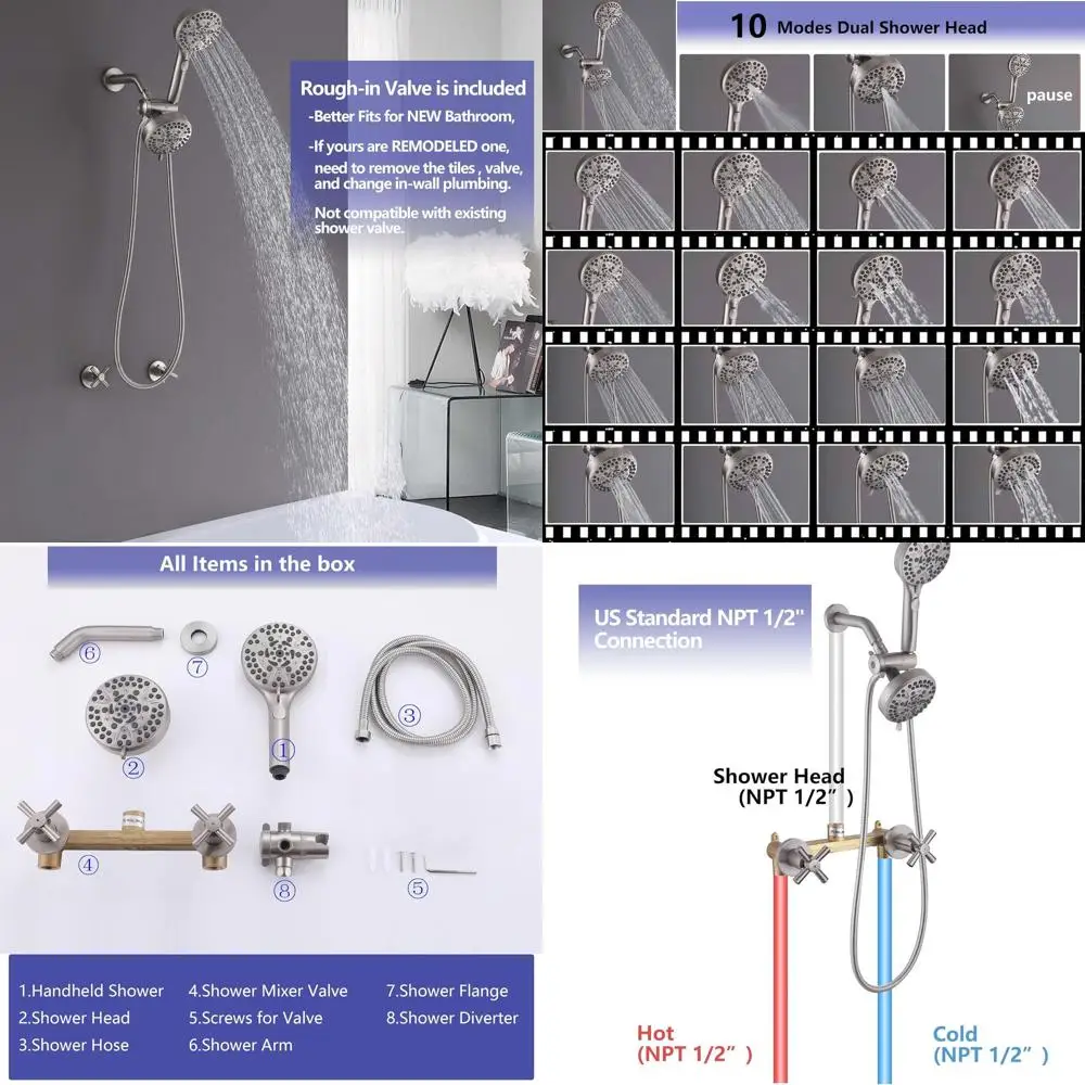 

2-in-1 Shower System with Wall Mount Fixtures, Brushed Nickel Finish and Handheld Showerhead