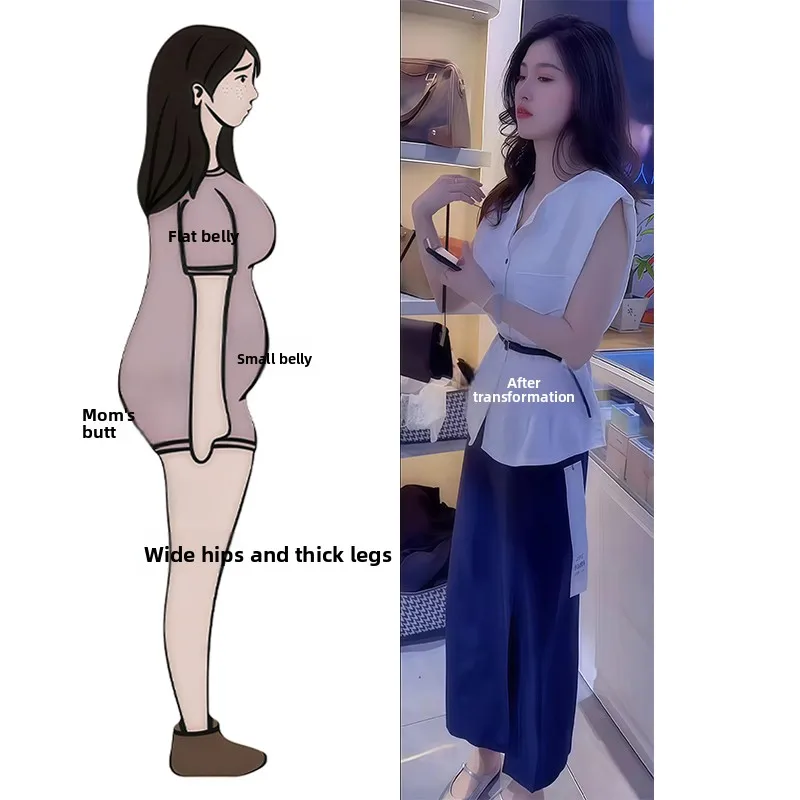 

Simple Casual Korean Style Loose Sleeveless Shirt Top with Slit Half Skirt Fashion Set for Women in Their 30s V Neck Summer O...