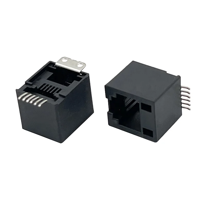 15 Uds conector RJ12 puerto telefónico SMT 6P6C conector Modular PCB hembra negro 180 grados enchufe RJ25 totalmente de plástico