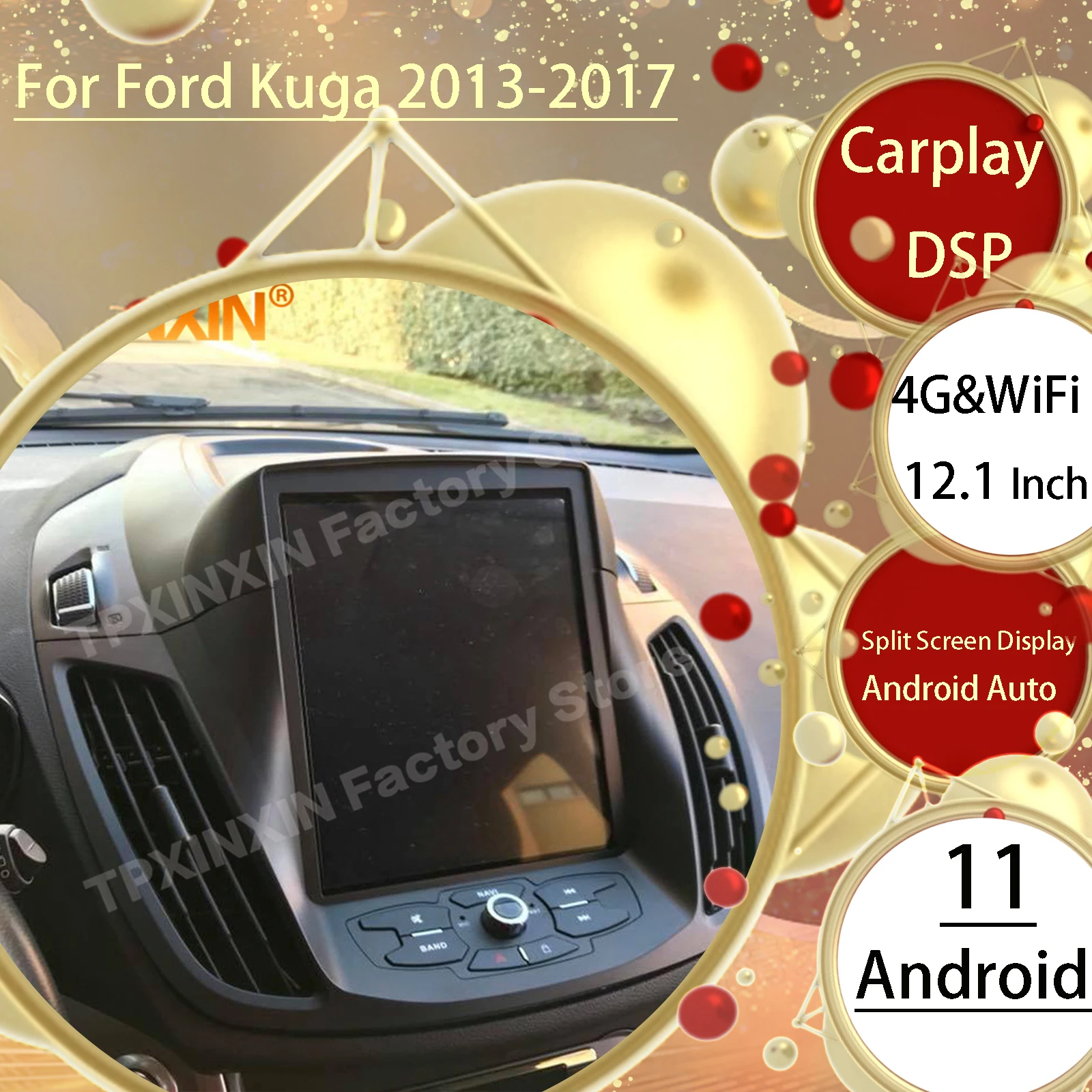 

Мультимедийная стереосистема Qualcom, Android 11, Тесла, для Ford Kuga 2013, 2014, 2015, 2016, 2017, GPS-навигация, аудиоплеер Viedo, головное устройство