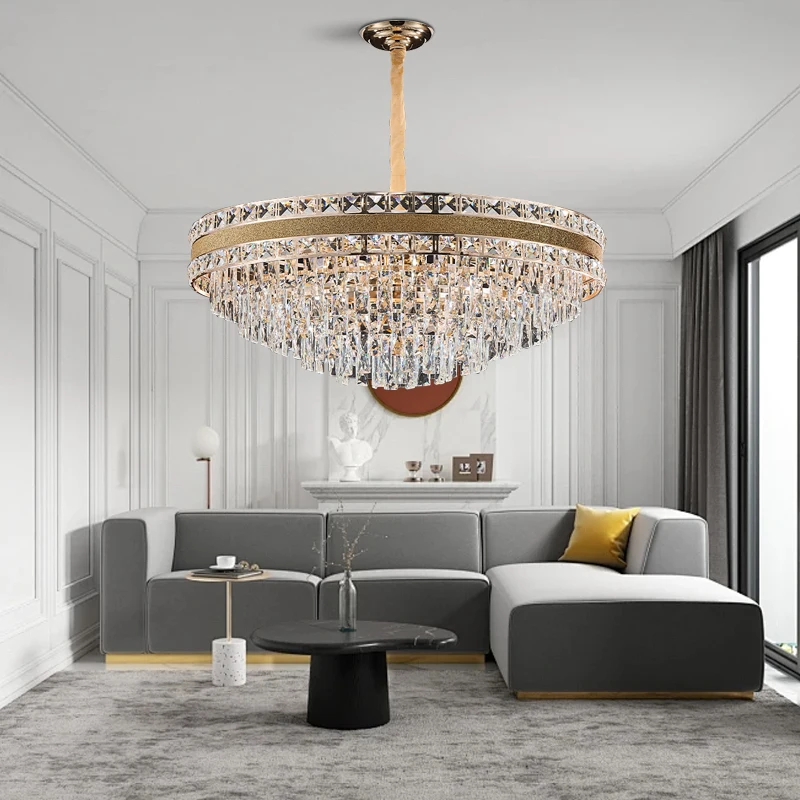 

Роскошная хрустальная люстра в стиле постмодерн, украшение для гостиной, спальни, подвесной светильник, хрустальная лампаaras De Techo, золотая лампа