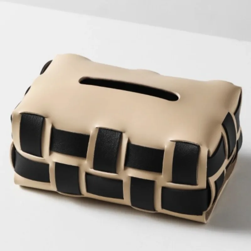 

Artificial Leather Weaving Tissue Boxes Luxury Living Room Desktop Paper Storage Box Creative Modern Nordic Home Decoration