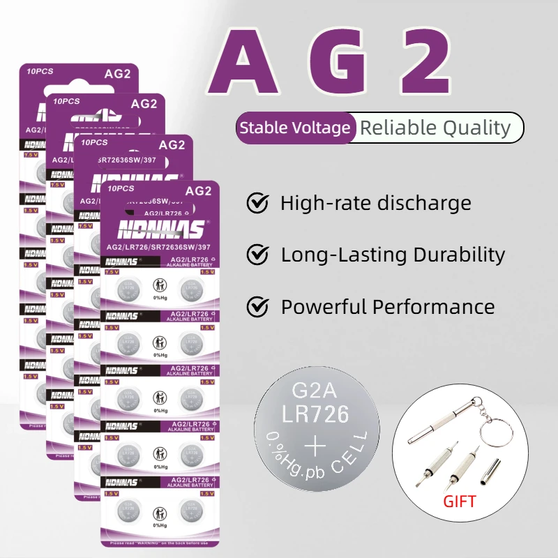 Batería de Botón Alcalina AG2 LR59 de 1.5V, Alta Capacidad, Repuesto para Relojes, Llaves, Controles Remotos, Juguetes y Dispositivos Electrónicos