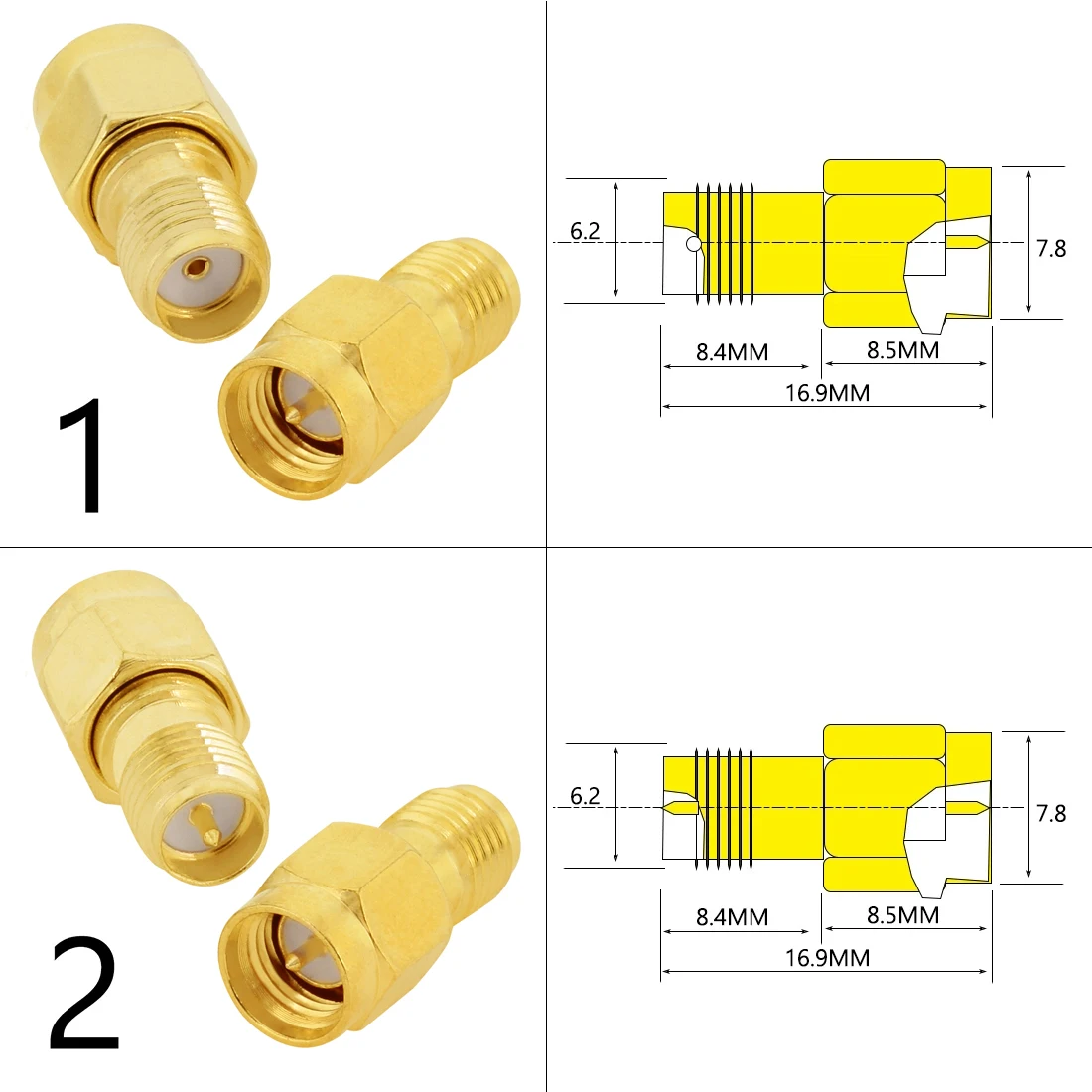 Conector adaptador coaxial RF macho y hembra SMA, ángulo recto, divisor tipo T, chapado en oro, lote de 2 unidades, 10 unidades