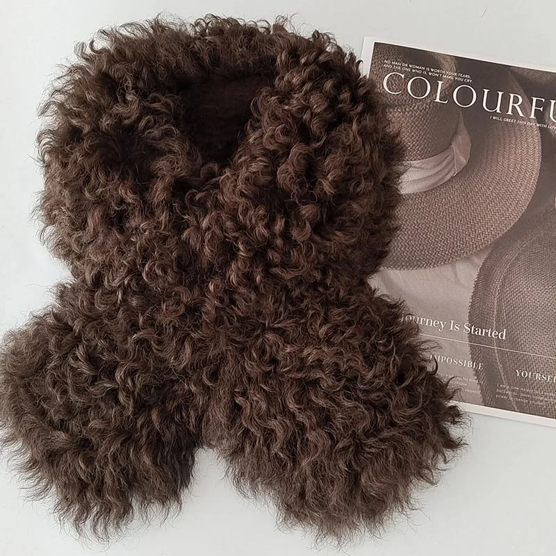 2026 New Short Real Lamb Fur Scarf Women Fashion Warm Thick Full Real Fur Scarves Female Neck Warmer