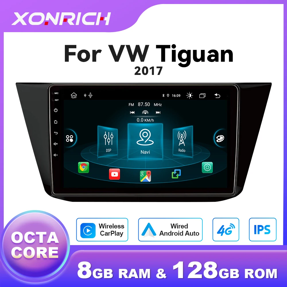 Android 14 Autoradio Lettore Per Volkswagen Tiguan 2 Mk 2016 2017 2018 2019 Wireless CarPlay Multimedia GPS 4G Wifi DSP 1280*720P