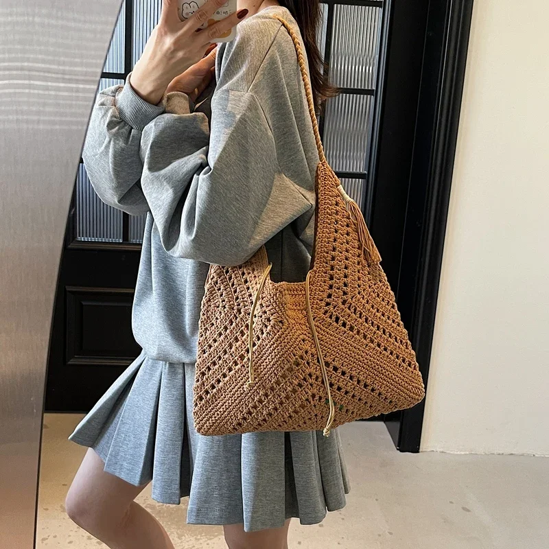 

Oversized Crochet Beach Tote Bag for Women, Summer Straw Woven Boho Shoulder Bag - Jumbo Casual Vacation Tote, Lazy Chic Style
