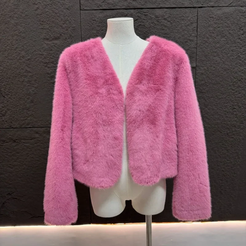 

Женские зимние пальто из искусственного норкового меха, новая куртка с v-образным вырезом и длинными рукавами, женские короткие стили, свободное утепленное пальто, зимняя одежда