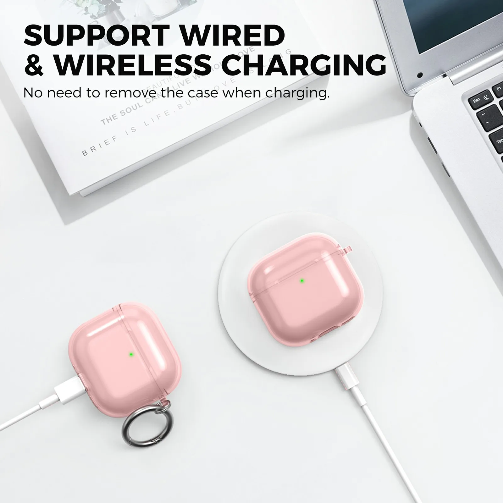 AHASTYLE WG164 لأجهزة AirPods 4 حافظة بتصميم منفصل من مادة TPU مع مجموعة أقلام تنظيف وحلقة تسلق - وردي #6