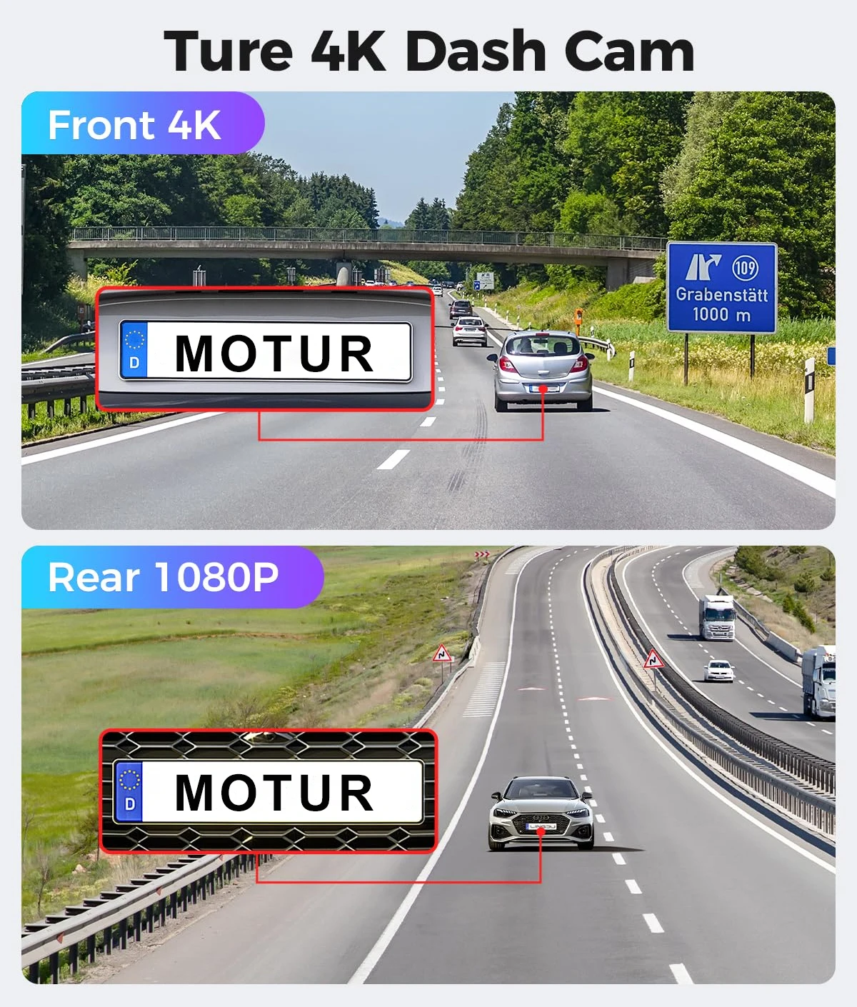 Motur 4K WIFI Dash Cam Mini Car DVR Front and Rear Dual Lens Auto Car Camera with Night Vision G-Sensor 24H Parking Monitor
