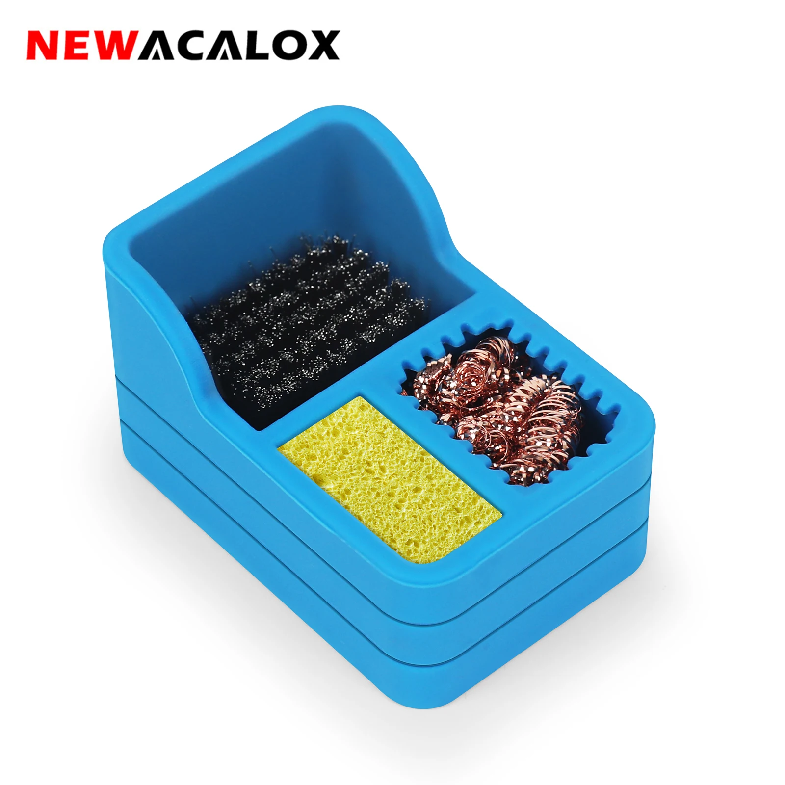 NEWACALOX Soldering Iron Tip Cleaning Sponge Steel Wire Brush Copper Wire Ball Soldering Iron Tip Cleaner Desoldering Mesh BOX
