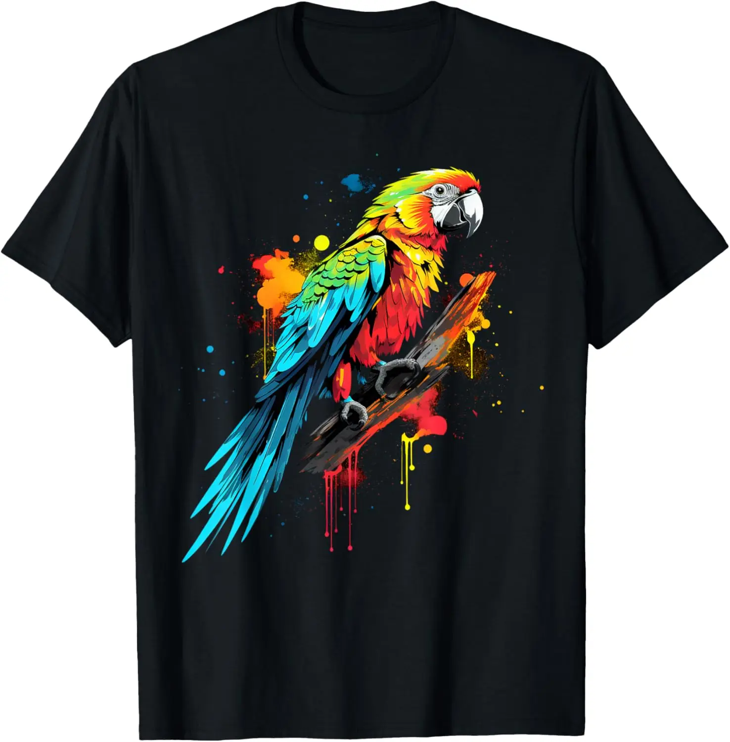 

Colorful Watercolor Splash Parrot Graphic Tee Breathable Cotton Short Sleeve Trip Shirt for Trip