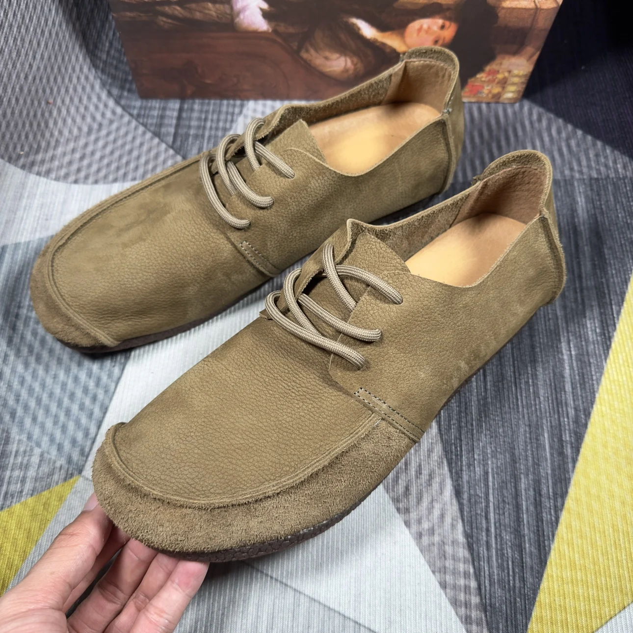 

Дышащие кожаные туфли ручной работы для мужчин, повседневные, весенне-летние, модные, на плоской подошве, с круглым носком, на резиновой подошве