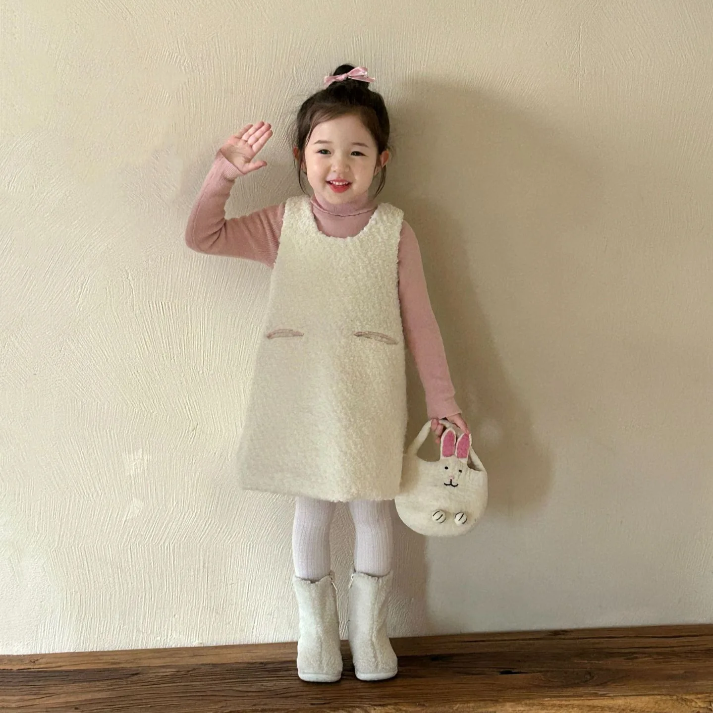 2024 Winter New Children's Clothing Korean Children's Clothing Girls Padded Woolen Vest Skirt Winter Thickened Princess Skirt