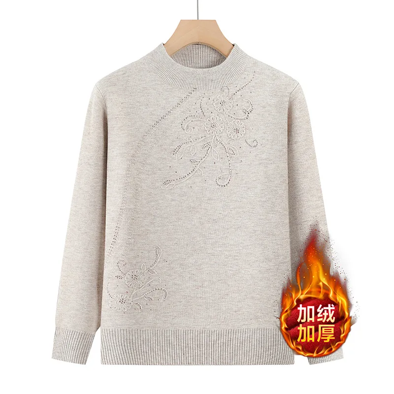 Half Turtleneck Warm Women's Sweater Hot Fleece Velvet Winter Clothes Woman Pullovers Middle Aged Mother Knitwear Basic Jumper