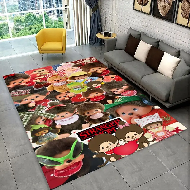 HD M-Monchhichi Cute Cartoon Monkey Holiday Carpet Rug for Bedroom Living Room Sofa Home Decor,Game Area Rug Non-slip Floor Mat