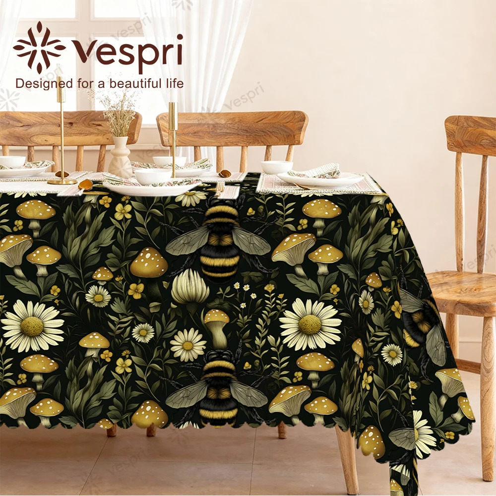 Vespri Florale Oster-Tischdecke Pastell Schwarz Weiß Biene Pilz Blume Rund Rechteckig Oval Polyester für Feiern