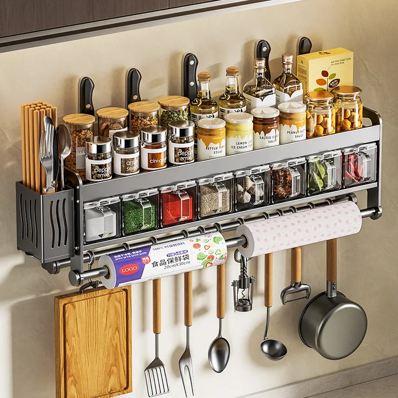 Seasoning Rack Punch-Free Shelf Condiment Organizer Large Capacity Bathroom Shelves Multifunctional Storage Rack For Home