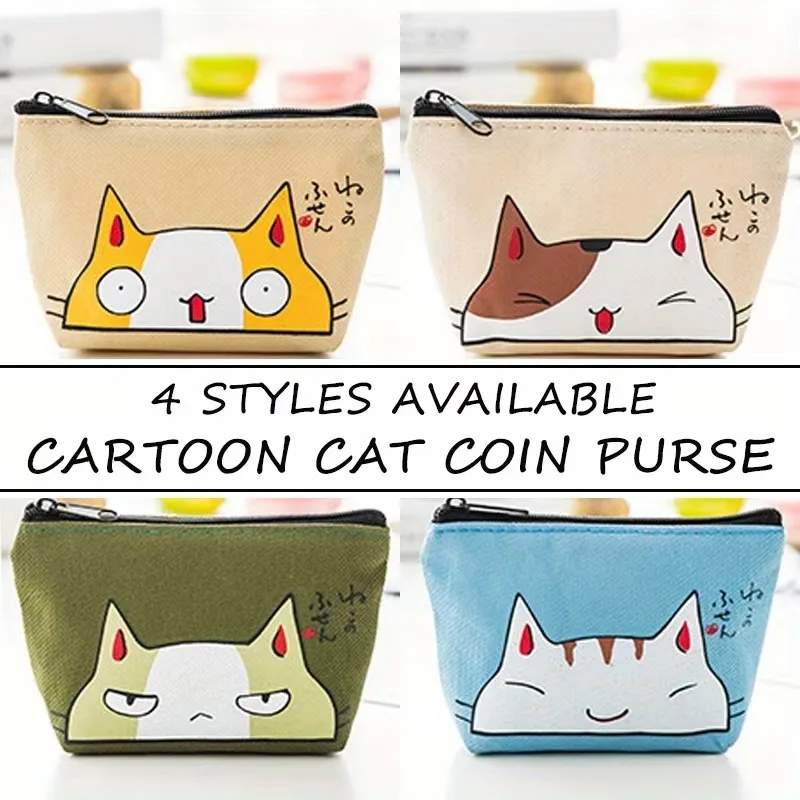 Small Cute Cartoon Cat Head Coin Purses Women Wallets  Animal Card Holder Key Bag Money Bags for Girls