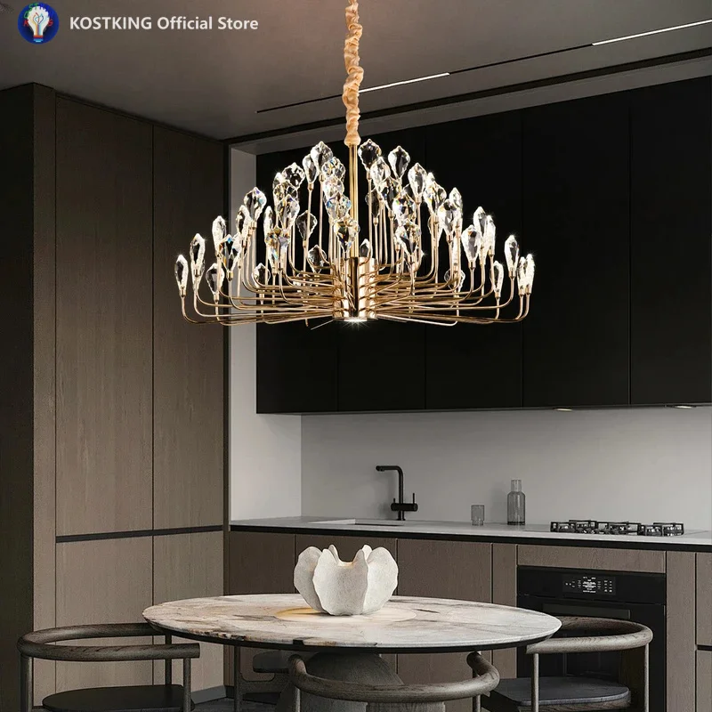 Round Luxury Crystal Ceiling Chandelier Gold For Bedroom Dining Living Room Kitchen K9 Crystal Ceiling Pendent Lamp