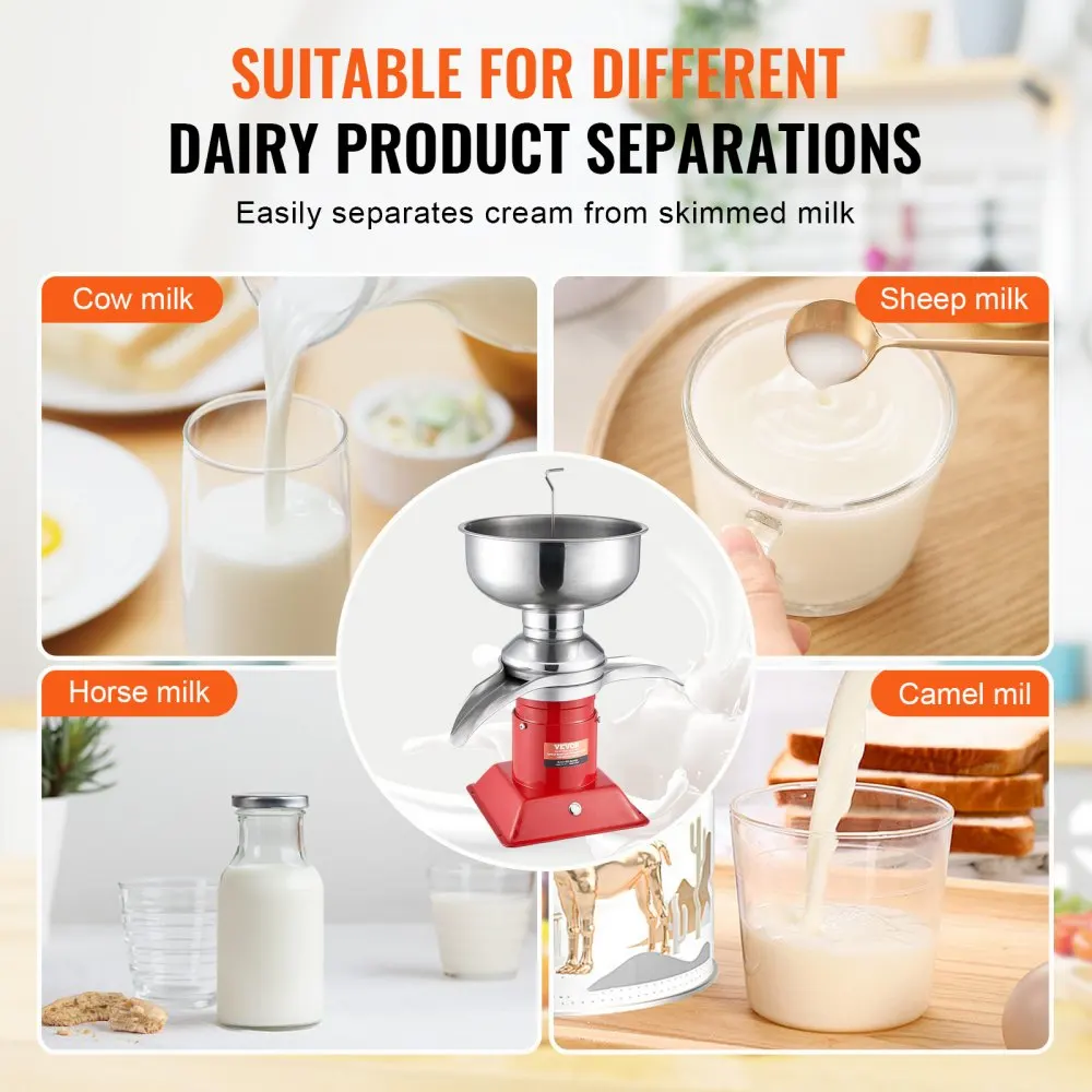 VEVOR 100L/H Electric Milk Cream Separator Commercial Stainless Steel Centrifugal Skimmer Household Butter Milk Skimming Machine