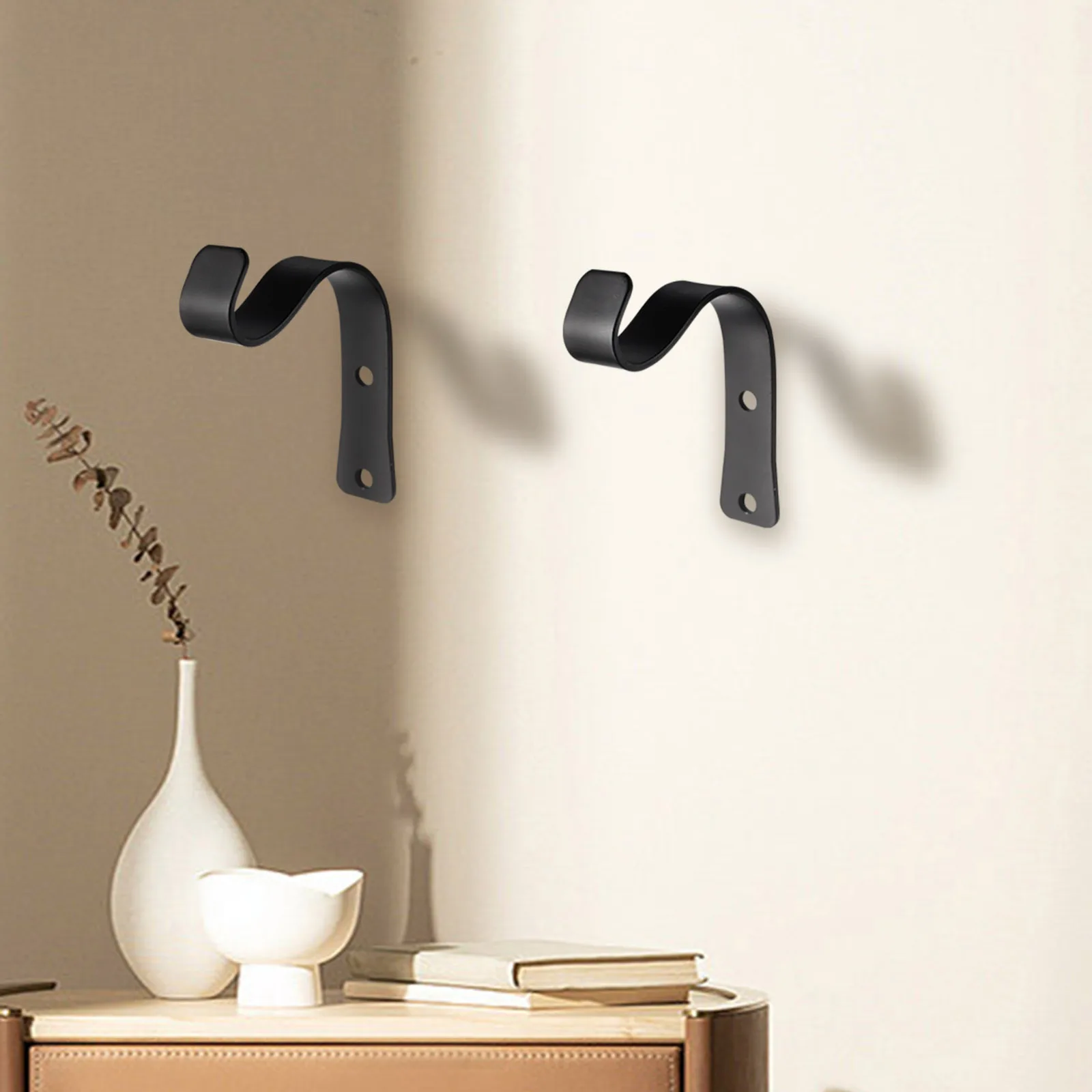 2PCS Minimalist Black Wall Mounted Iron Hook (S-Shaped) for Hanging Clothes, Baskets, and Plants, with Self Tapping Screws.