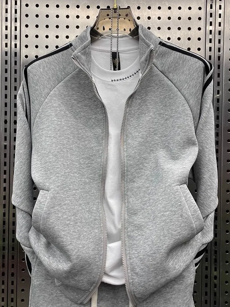 Men Outdoor Running Set Zipper Stand Collar Sportswear Sets Sweatshirt Patchwork Pants Two Piece Set Jogging Training Tracksuit