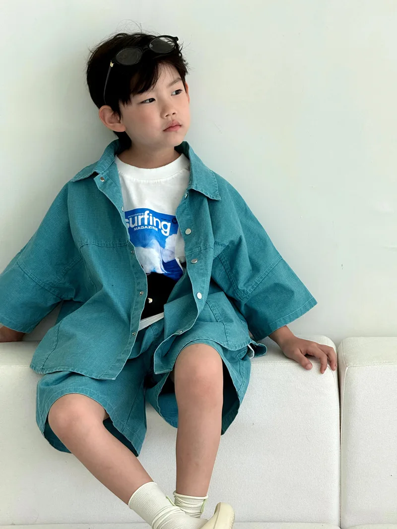 

Boys' Summer Shirt Set 2025 Baby Thin Short Sleeves Explosive Street Clothes Children's Summer Clothes