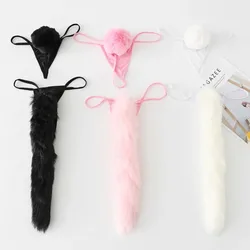 Sweet Rabbit Tail Sexy Lingerie G String Women Plush Ball Bunny Lolita Underwear Cotton Thong Briefs Seamless Panties 2024 New