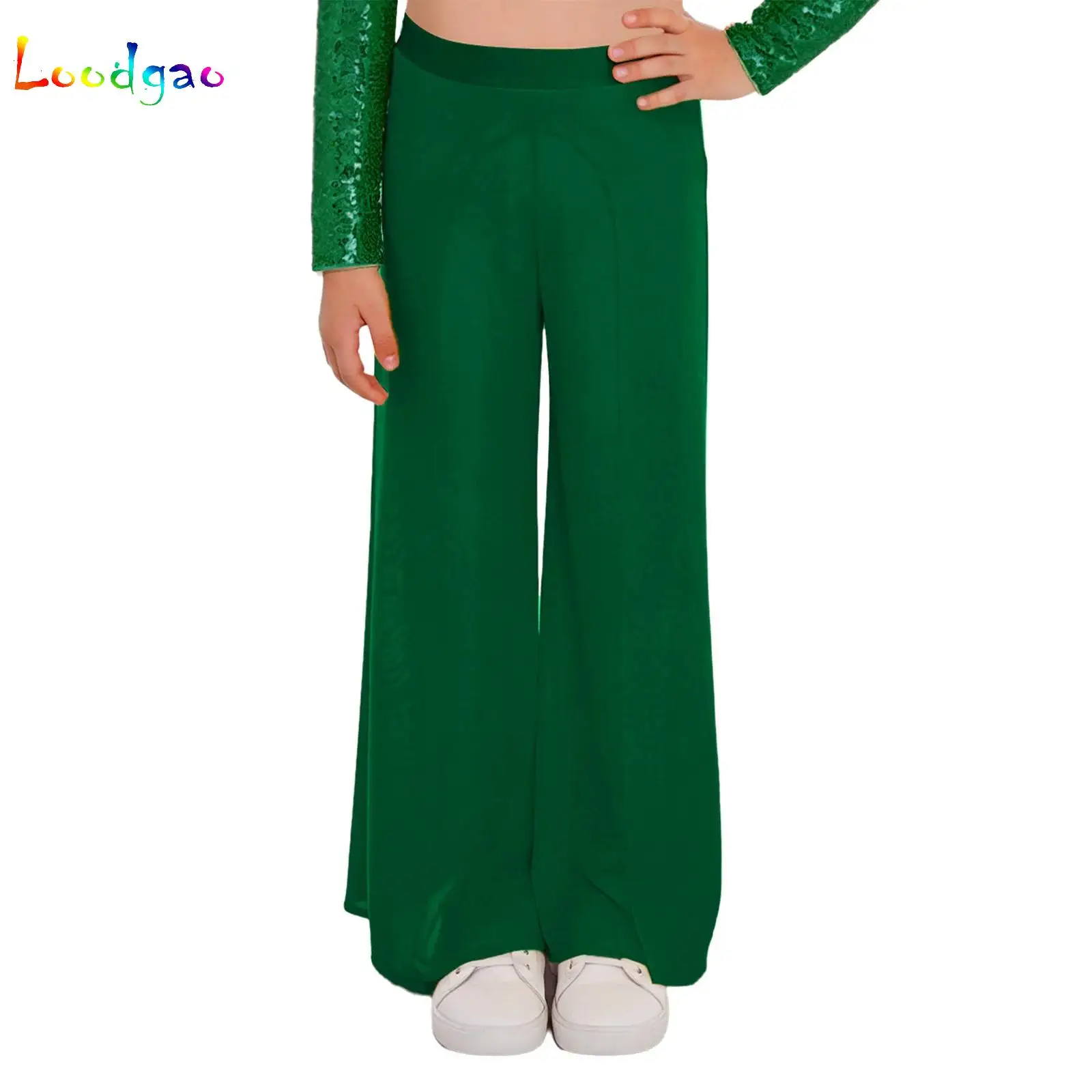 

Kids Girls Elastic Waistband Built-in Briefs Wide-Leg Mesh Pants Sheer Lyrical Modern Dance Performance Competition Costume