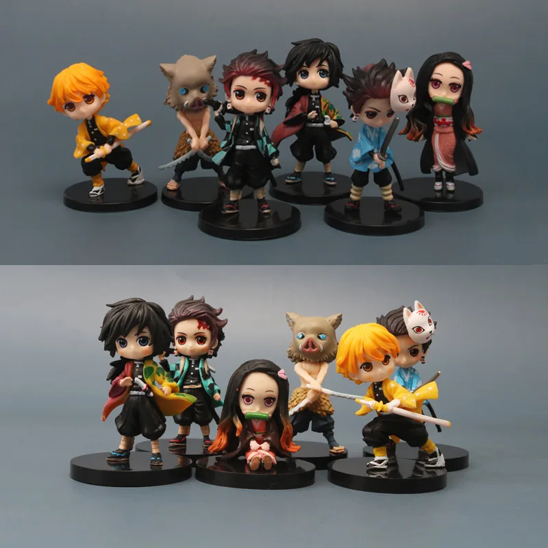 

6pcs/set Demon Slayer Anime Cartoon Q Version Figure Toy Zenitsu Tanjirou Nezuko Kimetsu No Yaiba PVC Model Doll Collect Gifts