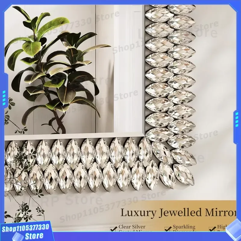 30x40 Inch Luxury Bathroom Mirror with Diamond Accents Large MDF Frame Vanity Mirror for Living Room Decorative Wall Hanging