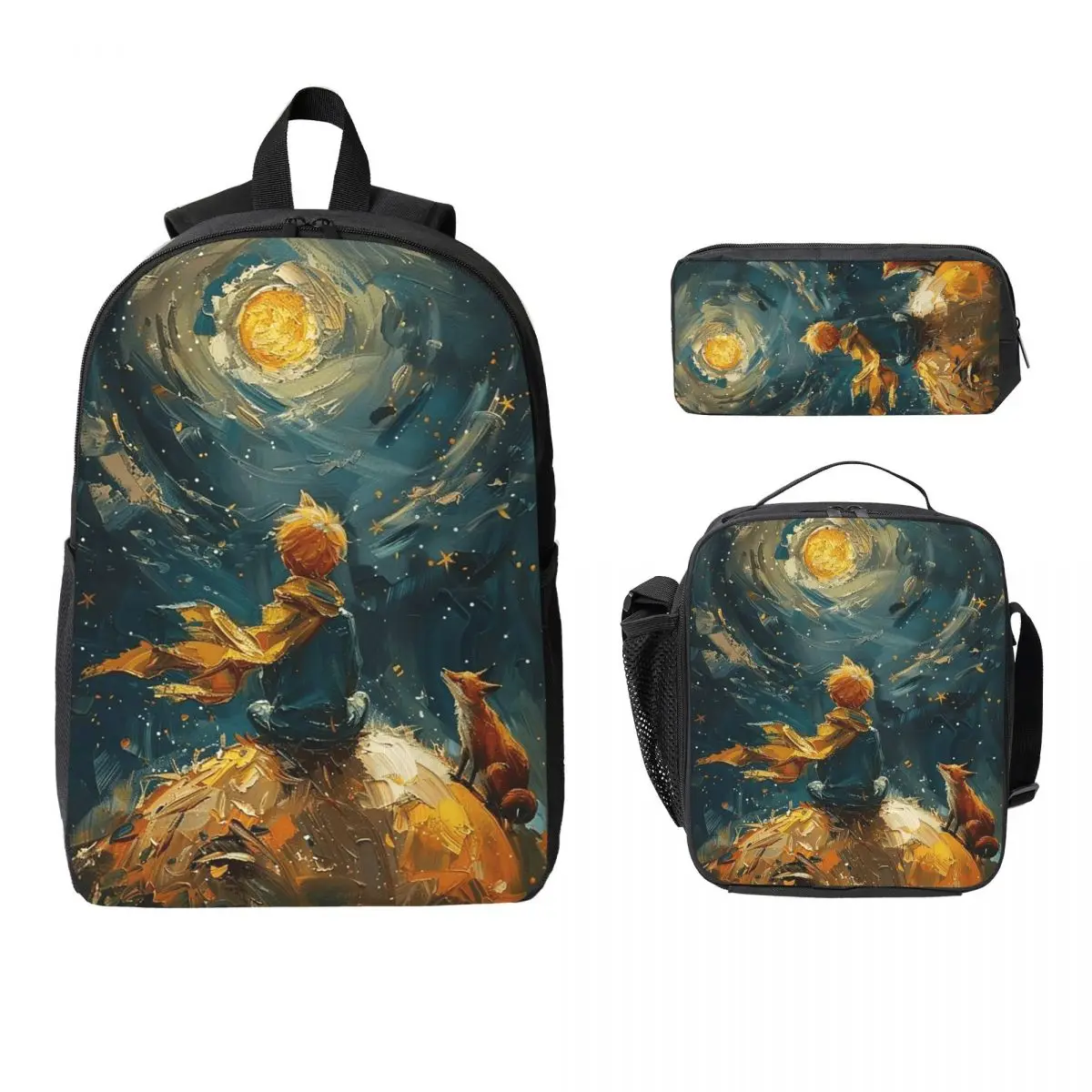 

Anime Cartoon Little Prince Backpack Boys Girls BookBag School Bag Computer Shoulder Bags 3ps Insulated Lunch Bag Pencil Case