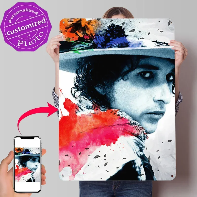 Bob Dylan Watercolor Portrait 3D Printed Texture Poster Personalized Wall Art Retro Metal Tin Signs for Decor Room Custom Plate