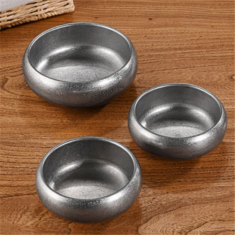 الضحلة الرجعية 304 وعاء من الفولاذ المقاوم للصدأ طبقة مزدوجة أطباق شوربة الأرز الاطفال وعاء تغذية المطبخ مطعم الغذاء الحاويات