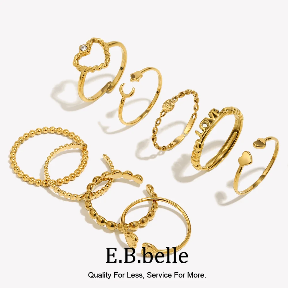 E.B.belle Stainless Steel Dot Diamond Fried Dough Twists Love Open Ring Heart Series Ring Small Round Cake Opening Ring