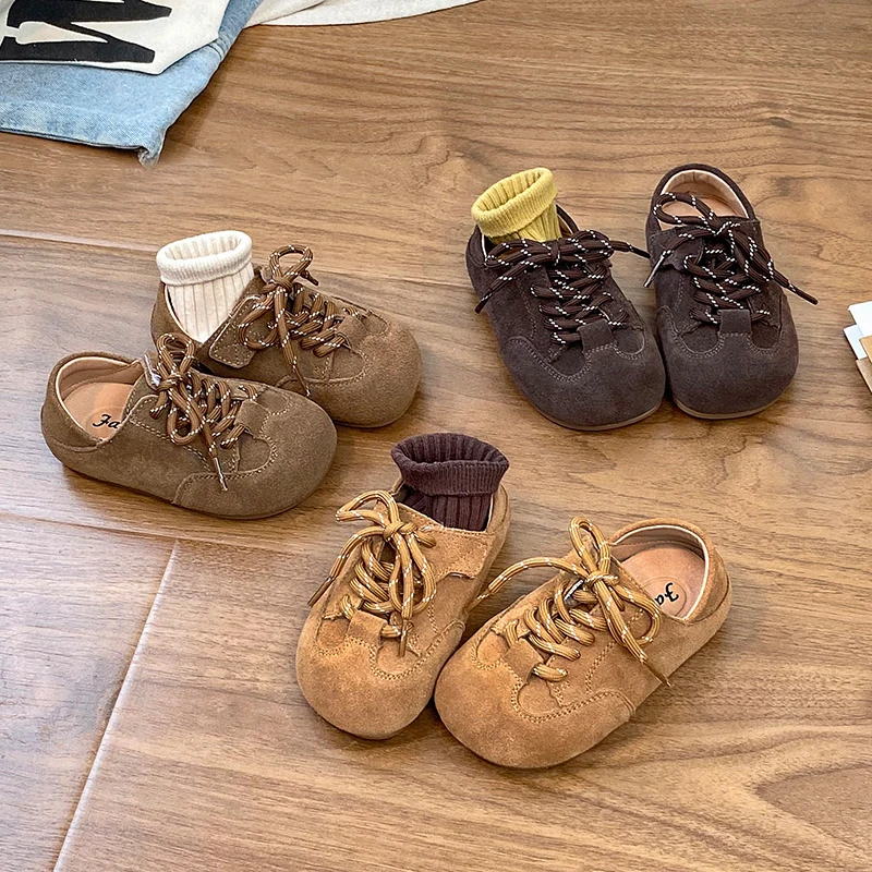 

Детская корейская кожаная обувь для девочек, туфли на плоской подошве в стиле ретро, осенняя новая детская повседневная обувь на мягкой подошве для мальчиков