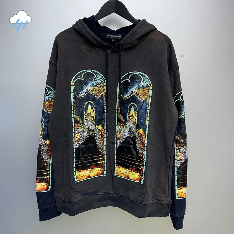 

Who Decides War Indigo Hoodie Hooded Heavy Fabric Cotton Sweatshirts Vintage Abstract Pattern Print Pullovers For Men Women