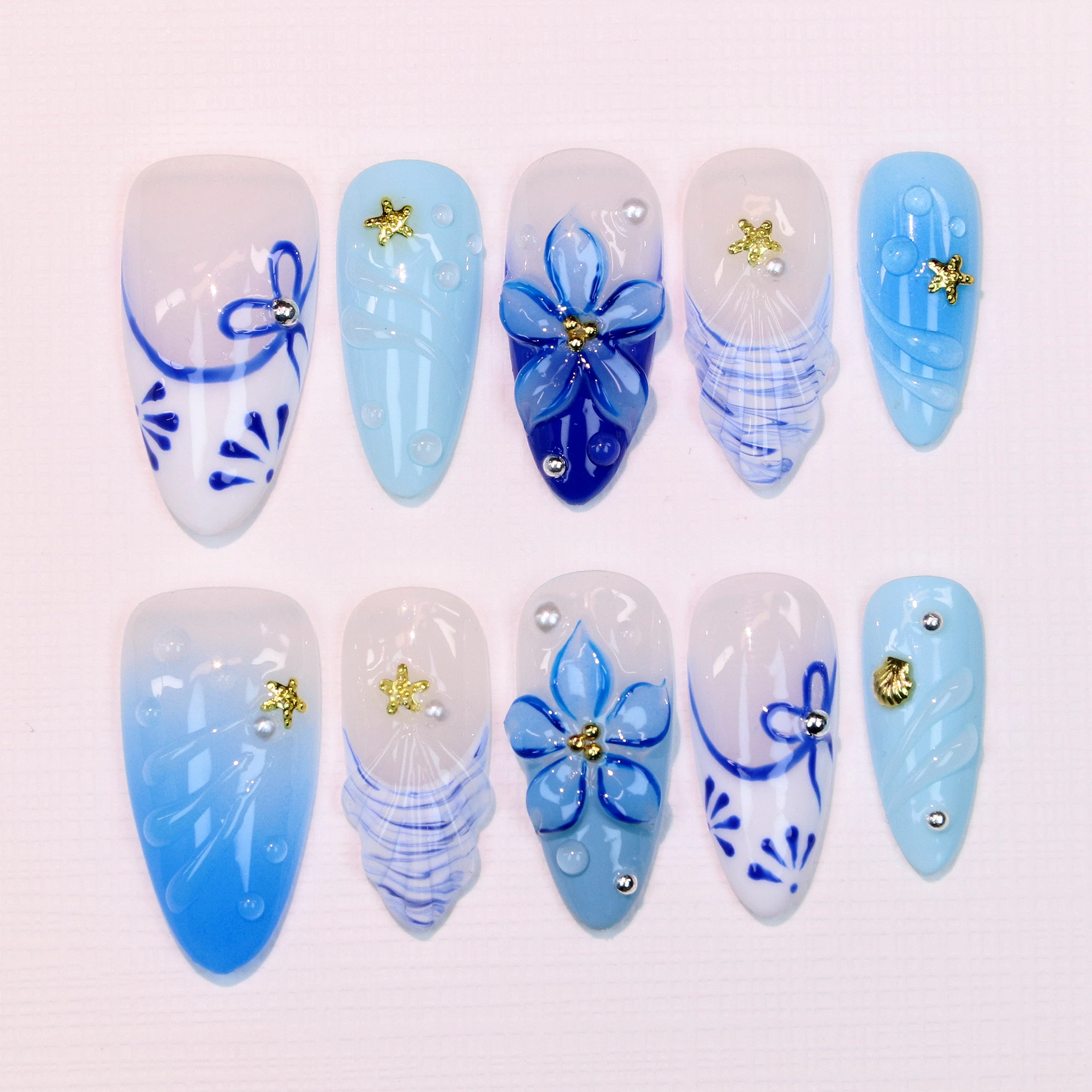 

10 шт., ручной работы, свободный стиль, пресс для ногтей, Y2K, 3D акрил, красивые цветы, индивидуальный дизайн, стильный идеальный миндаль, праздничные ногти