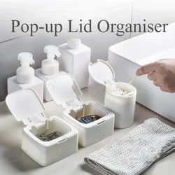 Desktop Storage Box with Cover Pop-up Debris Sorting Box Makeup Cotton Swab Container Drawer Organizer White Storage Case