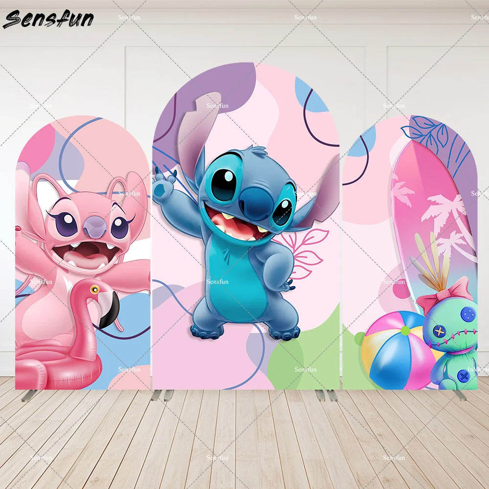 

Summer Aloha Flamingo Angel and Stitch Birthday Arch Backdrop Cover Party Supplies Surfing Kids Baby Shower Background Banner