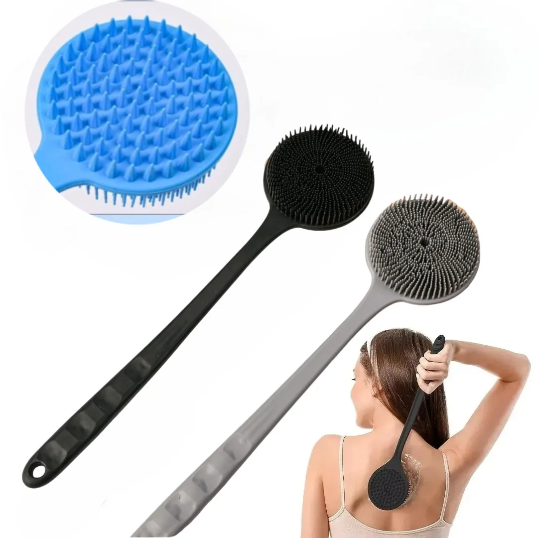 

Silicone Body Scrubber Soft Back Washer Brush Long Handle Bath Shower Sponge for Scrubbing Exfoliating Skin Massager Bath Tool